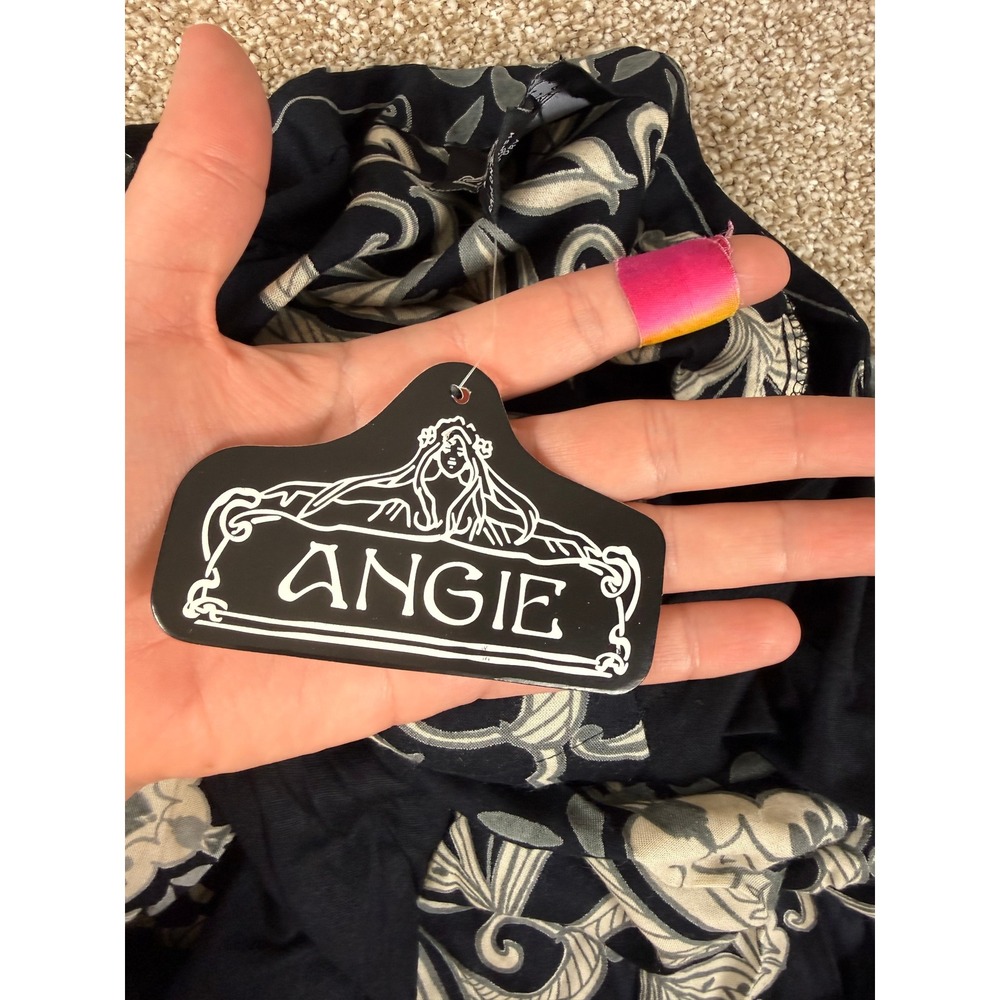 NEW Angie Dress Womens Black White Damask Medallion Raglan Sleeve Mini M Boho - Picture 4 of 11